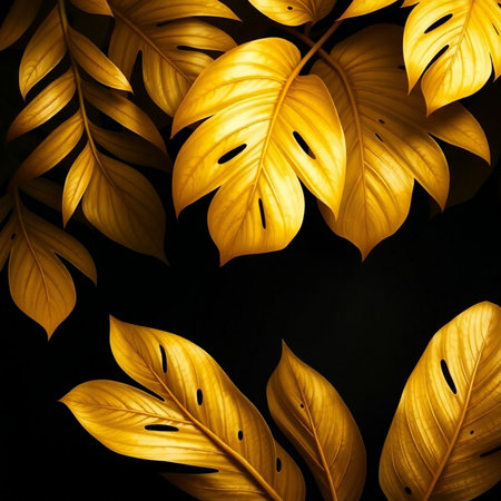 Creative layout made of monstera leaves on a black background.の素材