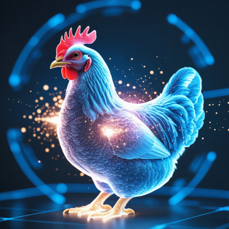 3d rendering of a rooster isolated on a dark blue backgroundの素材