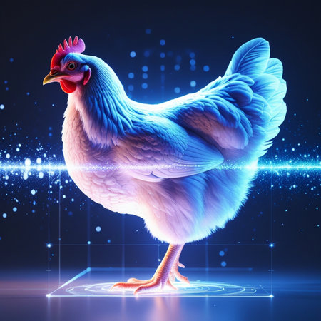 Illustration of a rooster on a dark blue background. 3d renderingの素材