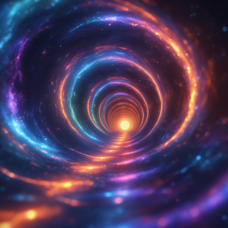 Abstract background. luminous swirling. Elegant glowing circle. Sparking particle. Space tunnel. Glossy jellyfish. Colorful ellipse. Glint sphereの素材