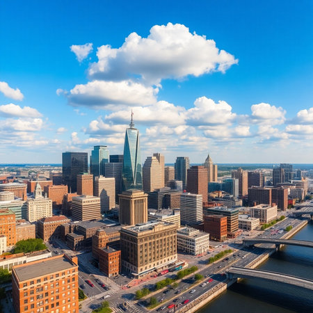 Panoramic view of Frankfurt am Main, Germany in a summer dayの素材