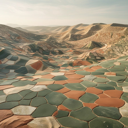 Colorful geological pattern in the desert. 3D illustration.の素材