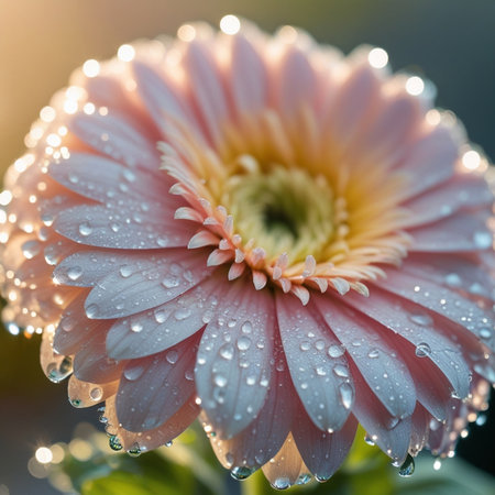 Beautiful pink gerbera flower with dew drops close upの素材