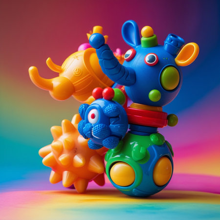 Colorful plasticine toys on a colorful background. Children's toys.の素材