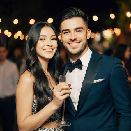 Portrait of a beautiful young couple celebrating their wedding day with champagne.の素材