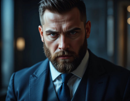 Portrait of a handsome bearded man in a suit. Men's beauty, fashion.の素材