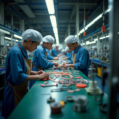 Production line of the factory for the production of robots and automated machinery. industrial backgroundの素材