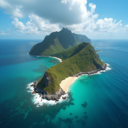 Aerial view of a beautiful island in the middle of the oceanの素材