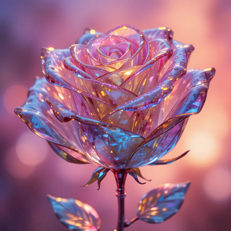 Beautiful pink rose with colorful bokeh background. Close up.の素材