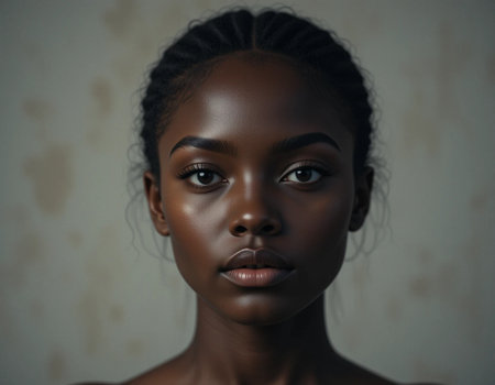 Portrait of a beautiful African American woman with dark skinの素材