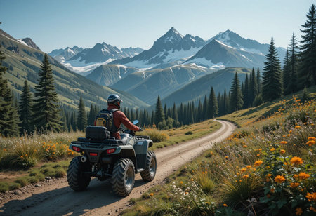 ATV on the road in the high mountains of the Altai Republicの素材