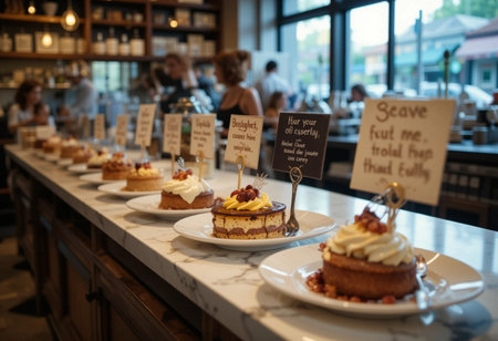 Catering buffet with different food snacks and desserts in a restaurantの素材