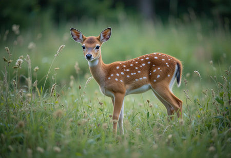 Fallow deer fawn in the meadow in summer, selective focusの素材