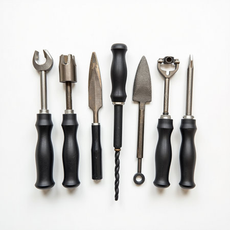 Set of tools on a white background. Flat lay, top view.の素材