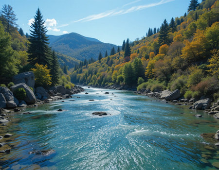 Mountain river in the autumn. Altai, Siberia, Russiaの素材
