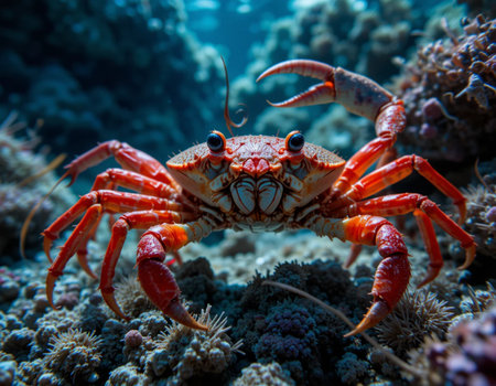 Underwater view of a red crab in the Red Sea, Egyptの素材