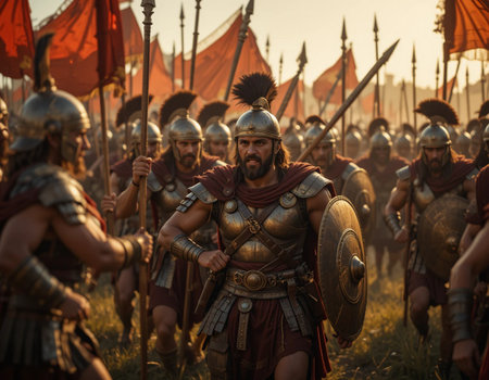 Members of history club wear medieval costume as they participate in historical festival and camp in memory of King Vladimir in Kiev, Ukraine.の素材