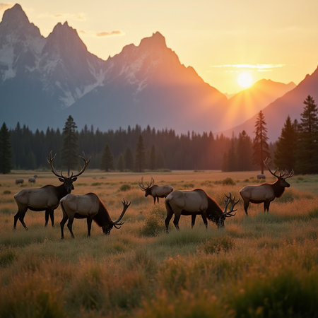 Elk in the Grand Teton National Park, Wyoming, USAの素材