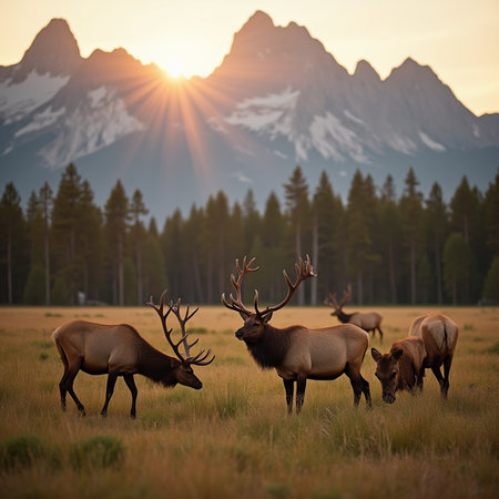 Elk in the Grand Teton National Park, Wyoming, USAの素材