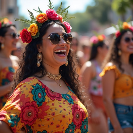 Participants in the annual carnival in Riga.の素材