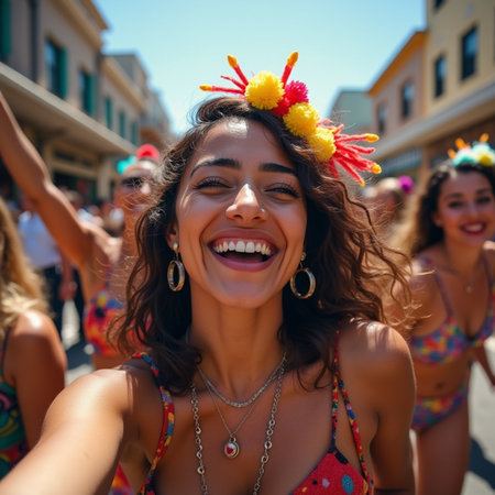 Thousands of people march in the city streets for the annual gay pride parade in Milan.の素材