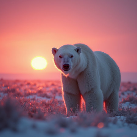 Polar bear (Ursus maritimus) on the north pole at sunset.の素材