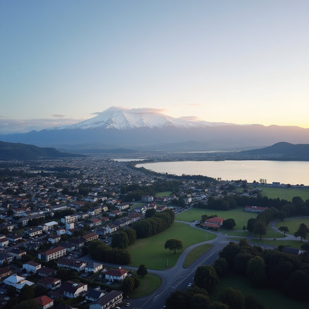 Aerial view of Kawaguchiko lake and Mt Fuji, Japanの素材