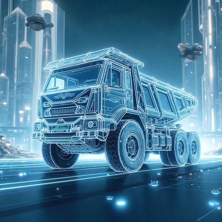 Truck on the road in the city. 3d rendering.の素材