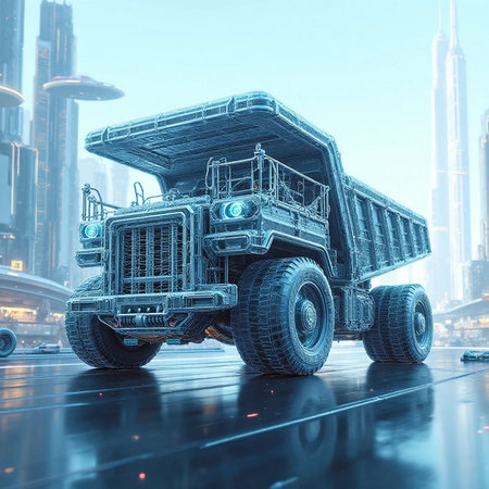 3d rendering of a big truck on the road in the cityの素材