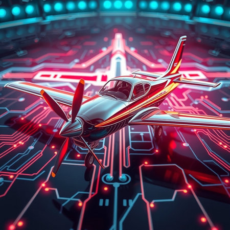 3d rendering of a private jet on the background of a circuit boardの素材