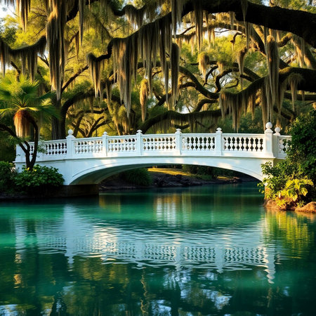 Beautiful bridge over the lake in the park, Florida, USAの素材