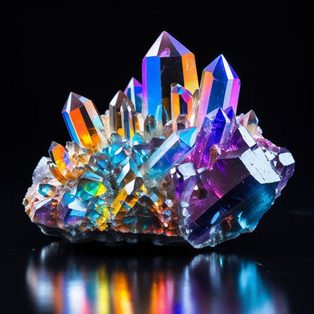colorful sapphire on a black background with reflection close upの素材