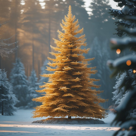 Fir tree in the winter forest. Christmas and New Year background.の素材
