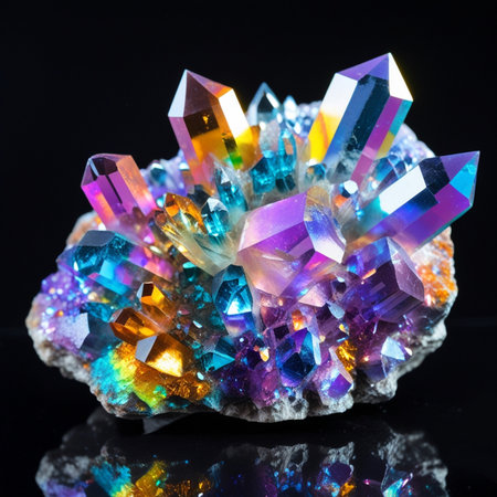 colorful gems on the black background, closeup photo with shallow depth of fieldの素材