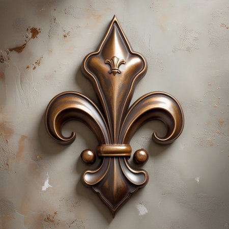 Luxury metal fleur de lis on grunge backgroundの素材