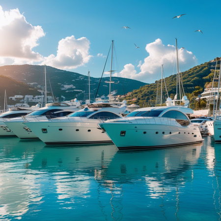 Yachts and boats in the port of Budva, Montenegroの素材
