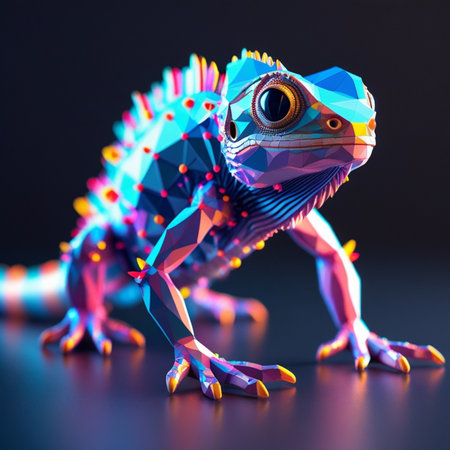 Turquoise chameleon on a black background. 3d renderingの素材