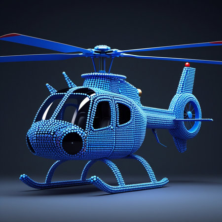 3d illustration of a blue helicopter on a dark background. 3d renderingの素材