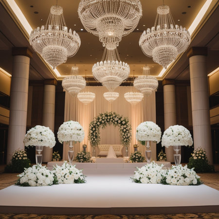 Wedding ceremony in a hotel lobby. Luxury wedding decorationsの素材