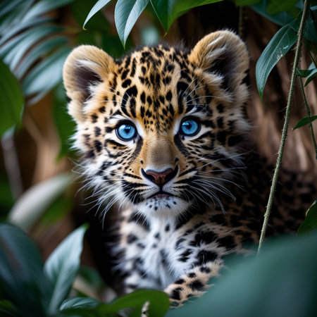 Leopard cub in the jungle looking at camera. Animal portrait.の素材