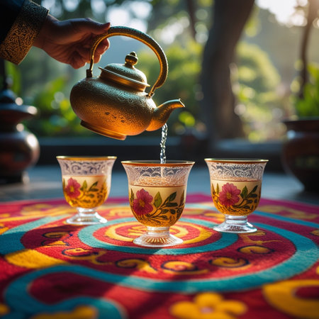 tea ceremony in the morning, oriental teapot and cupの素材