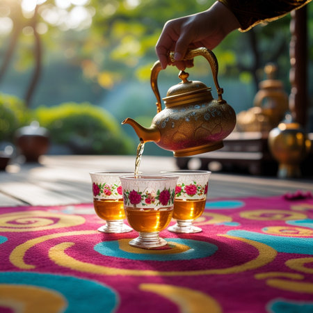 tea ceremony on the terrace of a house in the countrysideの素材
