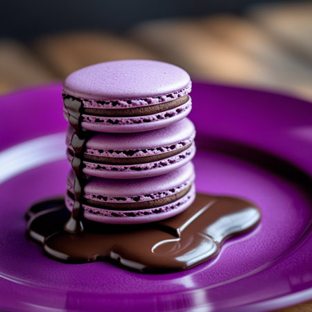Macaroons with chocolate on a plate. Selective focus.の素材