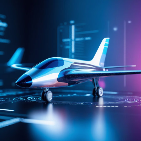 airplane model in the blue and purple background. 3d renderingの素材