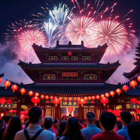 Beautiful Chinese New Year Fireworks show at Xian, Chinaの素材