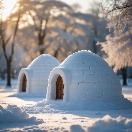 Snow-covered igloo in the winter forest. The concept of travel and leisure.の素材