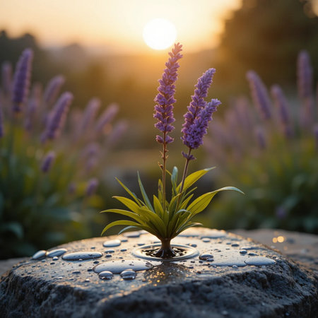 Lavender flowers in the garden at sunset. beautiful nature backgroundの素材