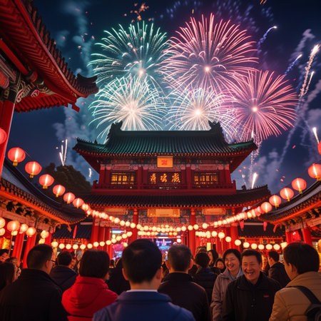 Unidentified people enjoy Chinese New Year celebration at Chinatown in Singapore. Chinatown is a major tourist attraction in Singapore.の素材