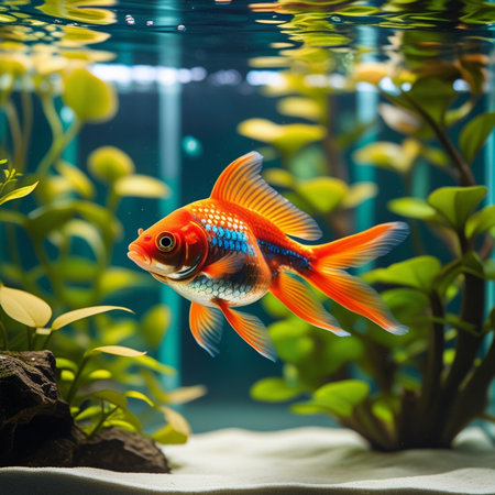 Beautiful goldfish swimming in the aquarium. Aquarium background.の素材