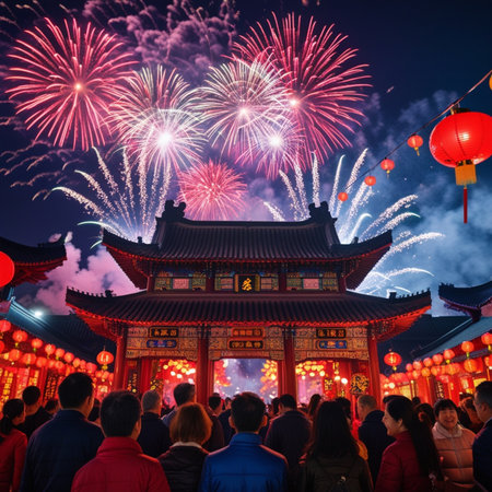 Chinese New Year Fireworks Celebration in Chinatown, San Francisco, Californiaの素材